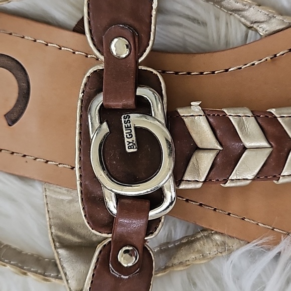 Guess Brown and Gold Braided Sandals with Buckle Accent - Picture 4 of 15